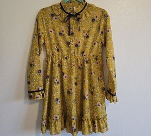 Charming Kids Floral Dress in Mustard Yellow